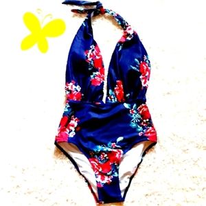 Blue floral one piece Swimsuit size small